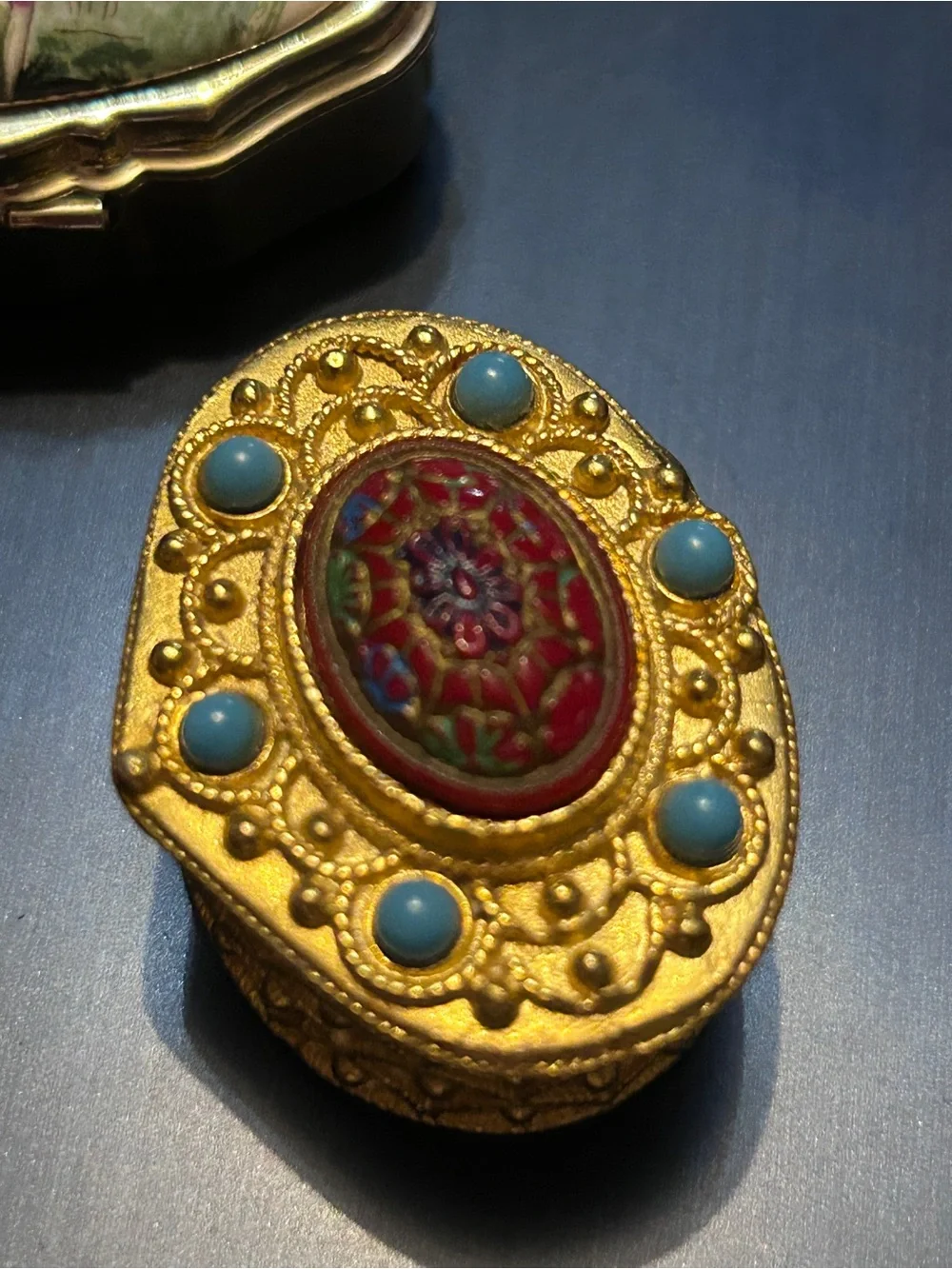 3 Vintage-Inspired Gold Tone Enamel Pill Boxes- Floral & Scenic Designs